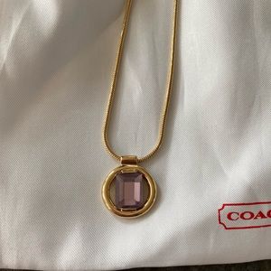NWT Coach Gold Amethyst Gemstone Necklace Pendant